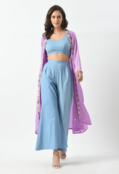 Blue Bliss Co-Ord Set with Purple Shrug