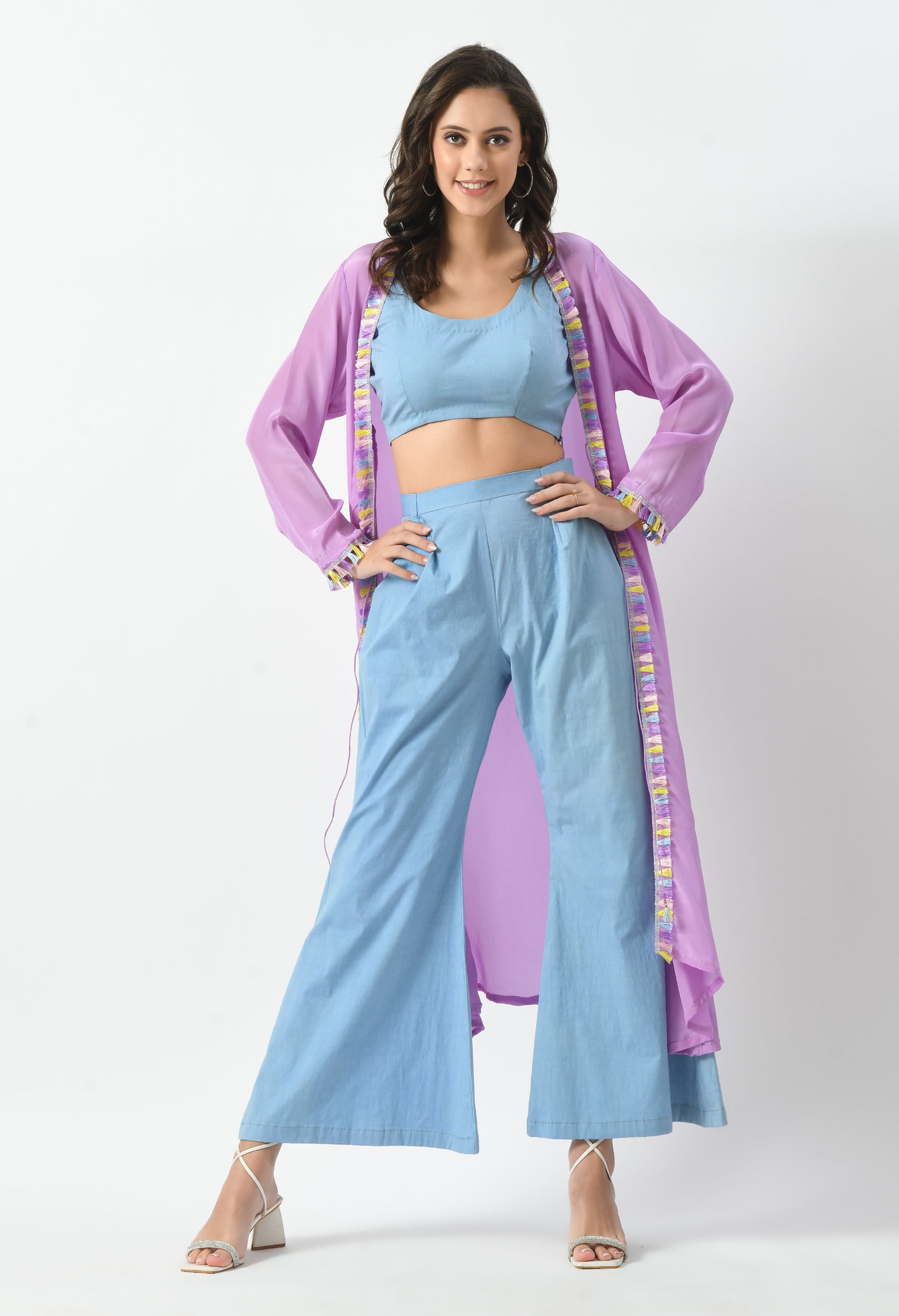 Blue Bliss Co-Ord Set with Purple Shrug