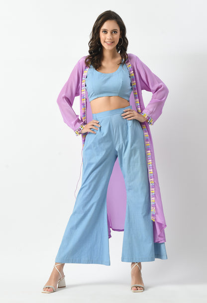 Blue Bliss Co-Ord Set with Purple Shrug