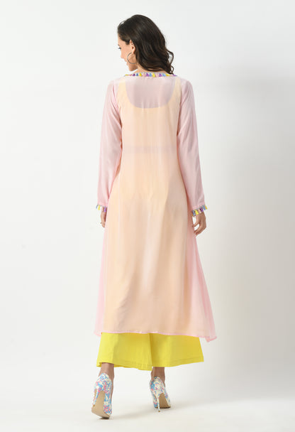 Lemon Fresh Co-Ord Set with Light Pink Shrug