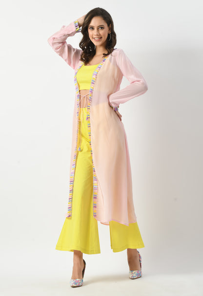 Lemon Fresh Co-Ord Set with Light Pink Shrug