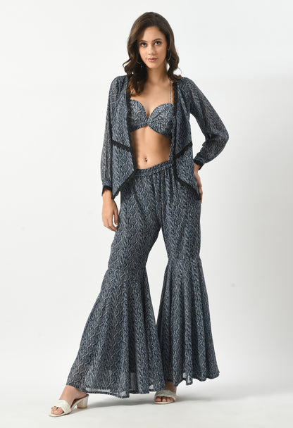 Isabella Black and Blue co- Ord Set with Bralette