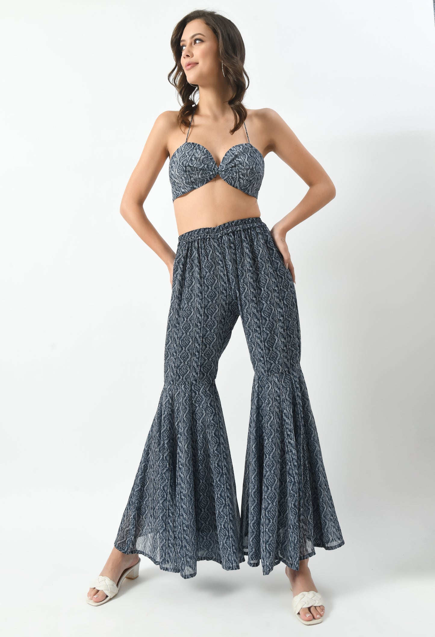 Isabella Black and Blue co- Ord Set with Bralette