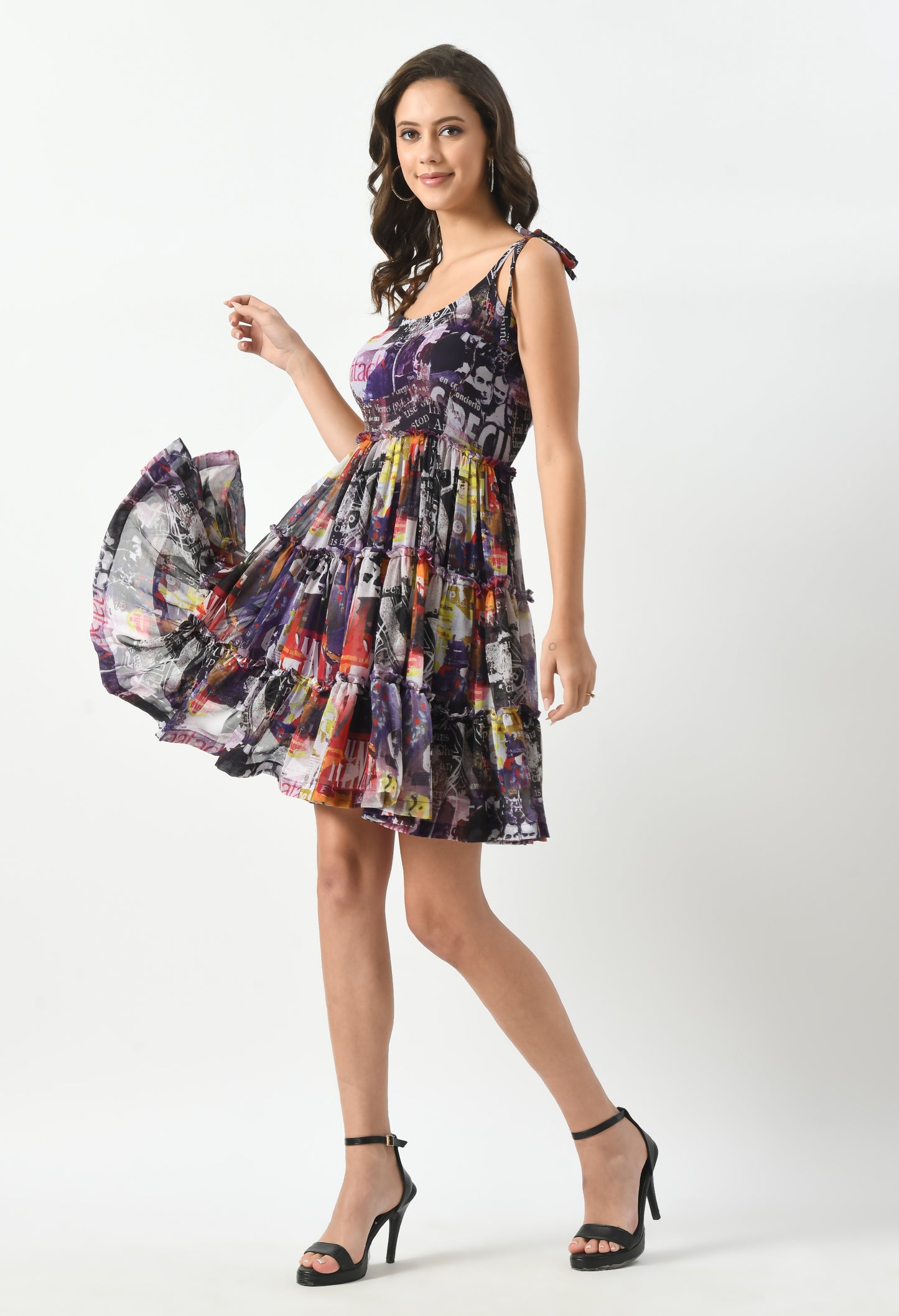 Whimsical Print Frill Dress