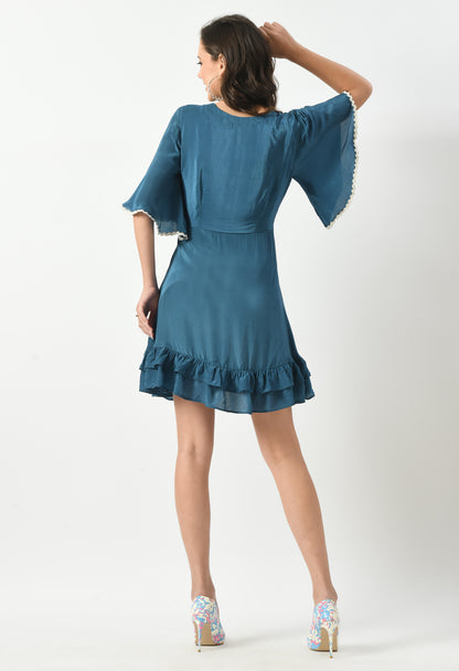 Azure Blue Dress with bell sleeves