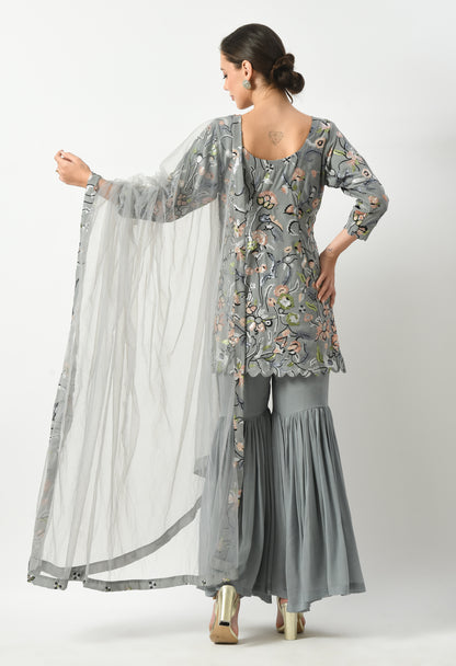 Grey Elegance Suit with Gharara