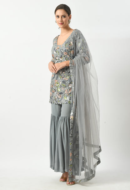 Grey Elegance Suit with Gharara