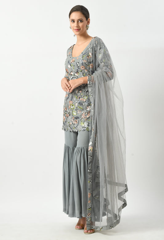 Grey Elegance Suit with Gharara