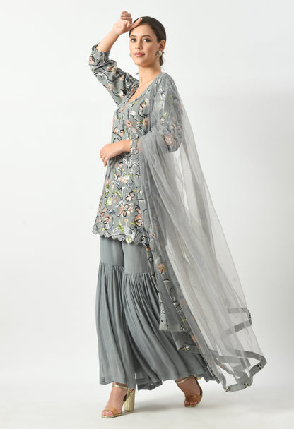 Grey Elegance Suit with Gharara