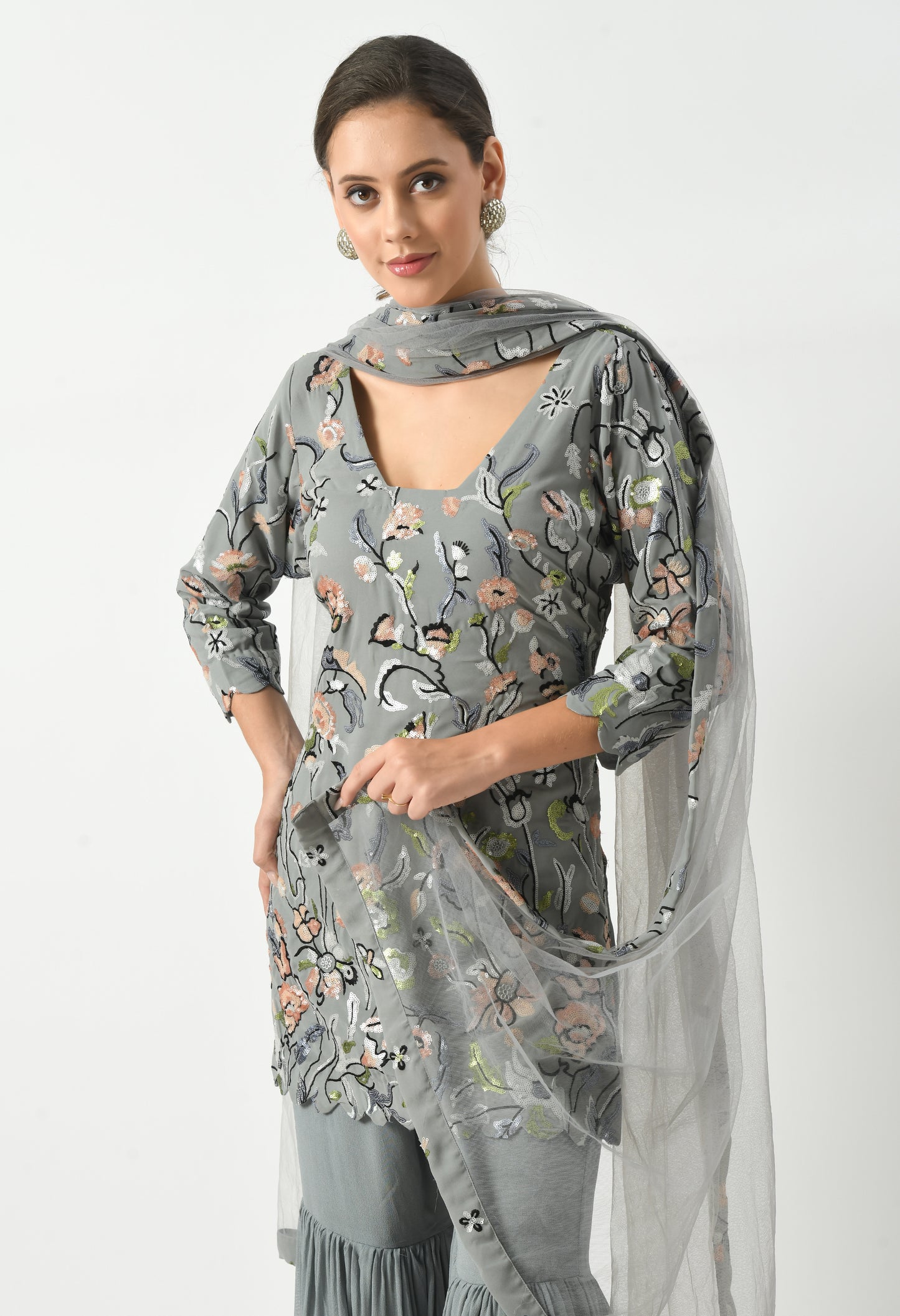 Grey Elegance Suit with Gharara