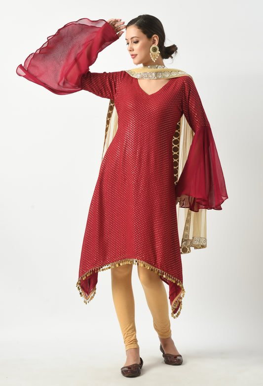 Ravishing Red Suit with Bell Sleeves