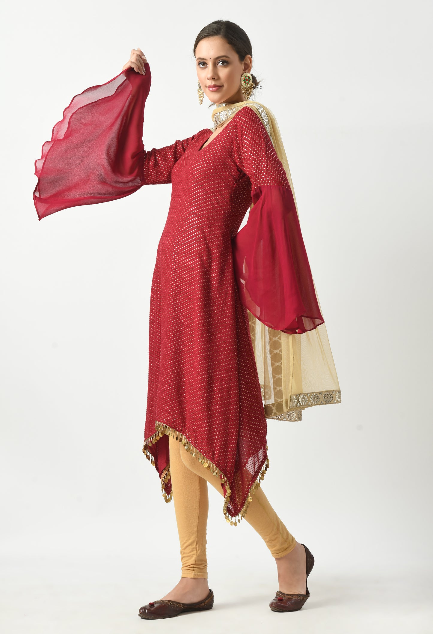 Ravishing Red Suit with Bell Sleeves