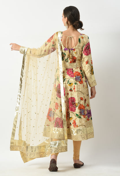 Golden Floral Anarkali Suit