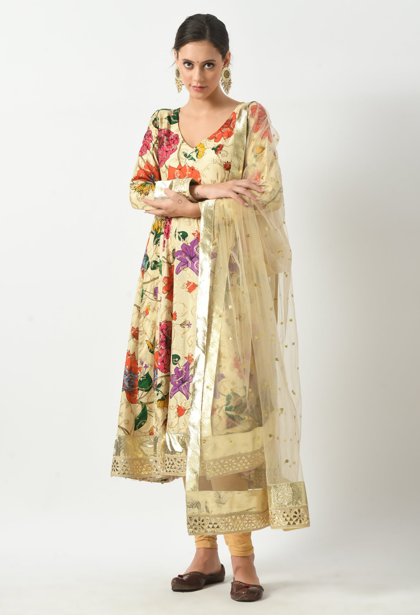 Golden Floral Anarkali Suit