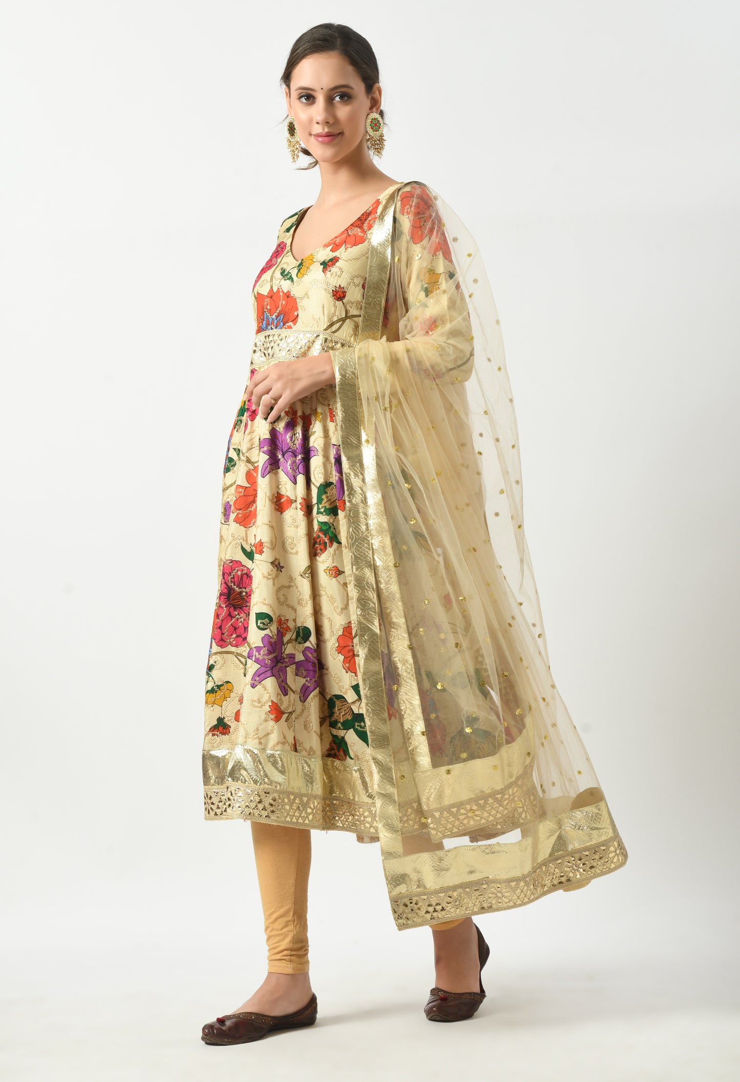 Golden Floral Anarkali Suit