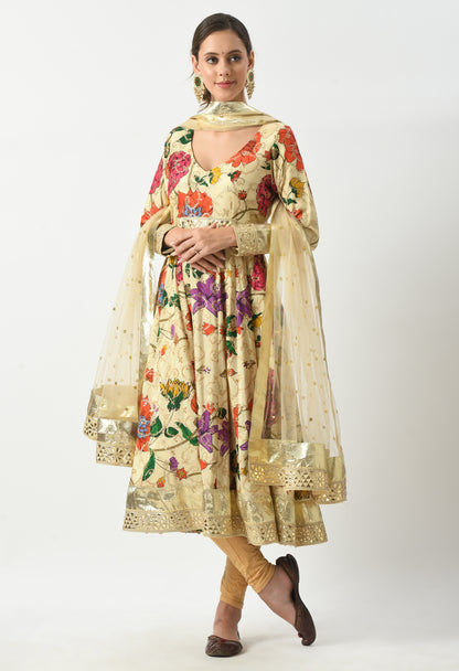 Golden Floral Anarkali Suit