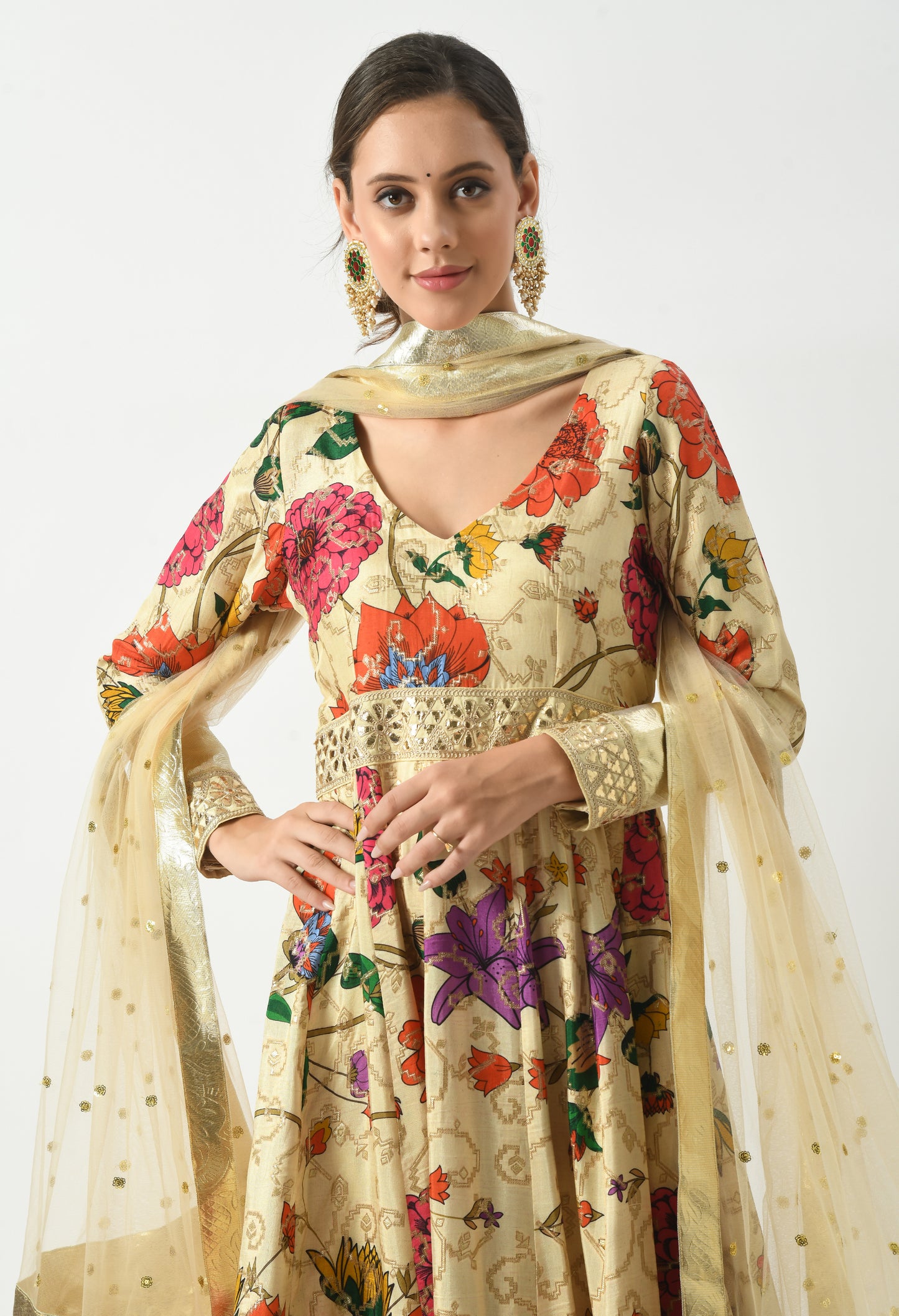 Golden Floral Anarkali Suit