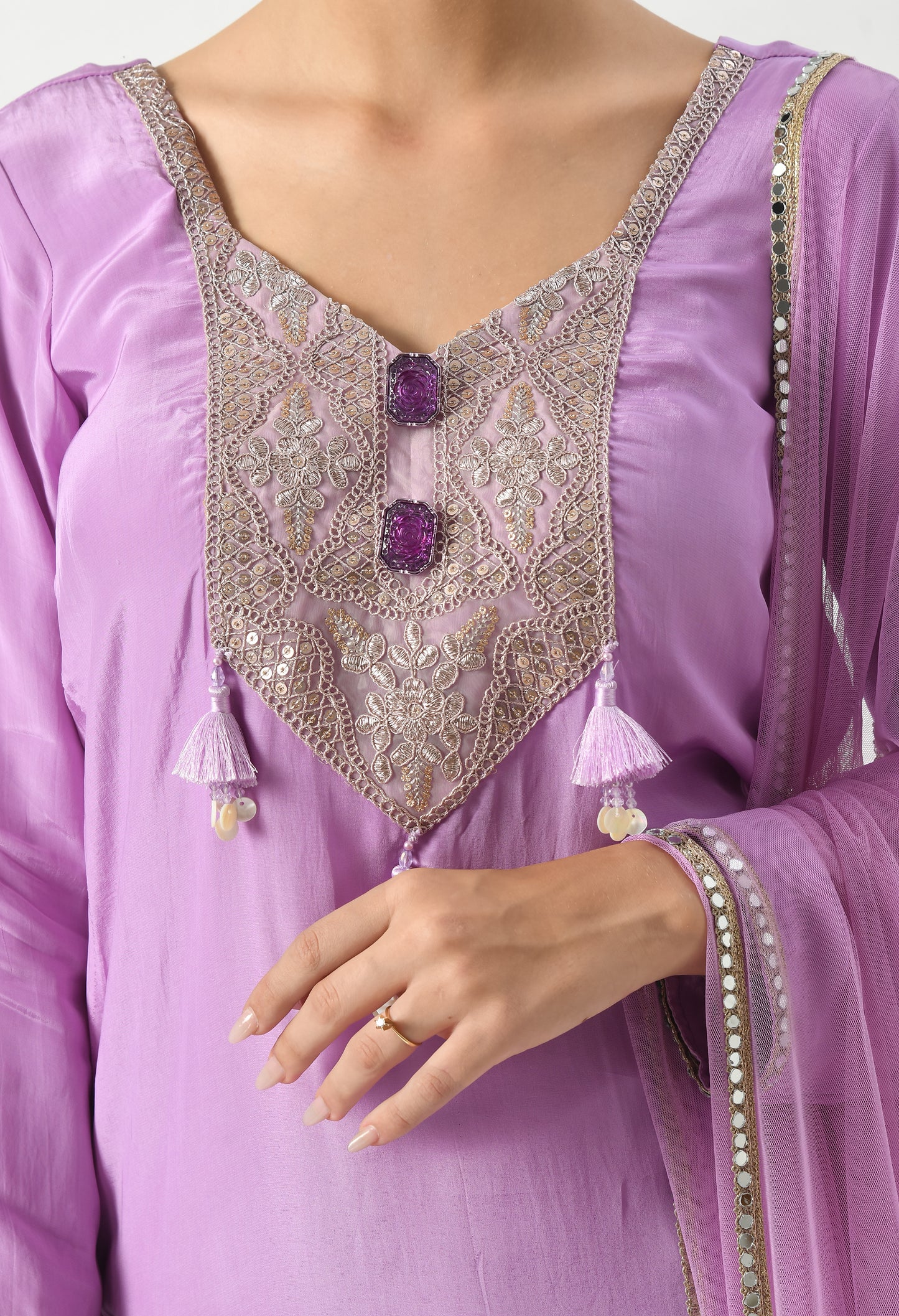 Lavender Elegance Suit with Silver Lace