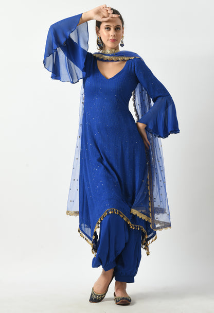 Sapphire Splendor Suit with Bell Sleeves