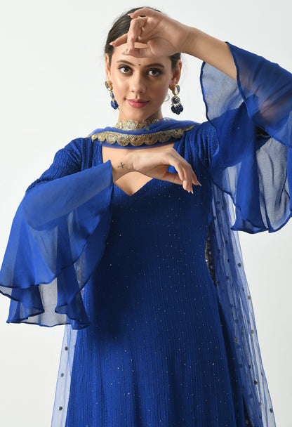 Sapphire Splendor Suit with Bell Sleeves