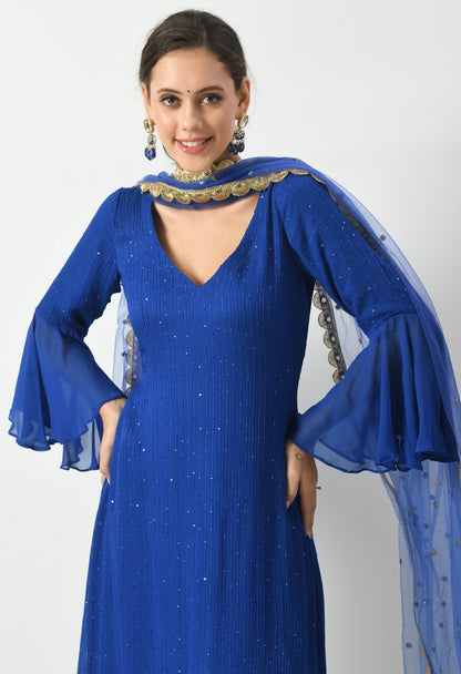 Sapphire Splendor Suit with Bell Sleeves