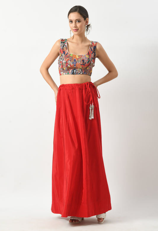 Scarlet Splendor Skirt and Printed Blouse